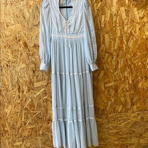 Gunne Sax Pale Blue Maxi Dress with Lace Trim